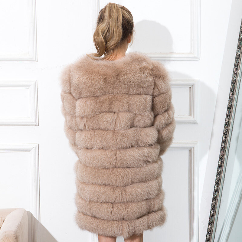 Nuova vendita calda donna cappotto in vera pelliccia di volpe cappotti lunghi in pelliccia di volpe giacca in pelliccia di volpe blu 80 cm