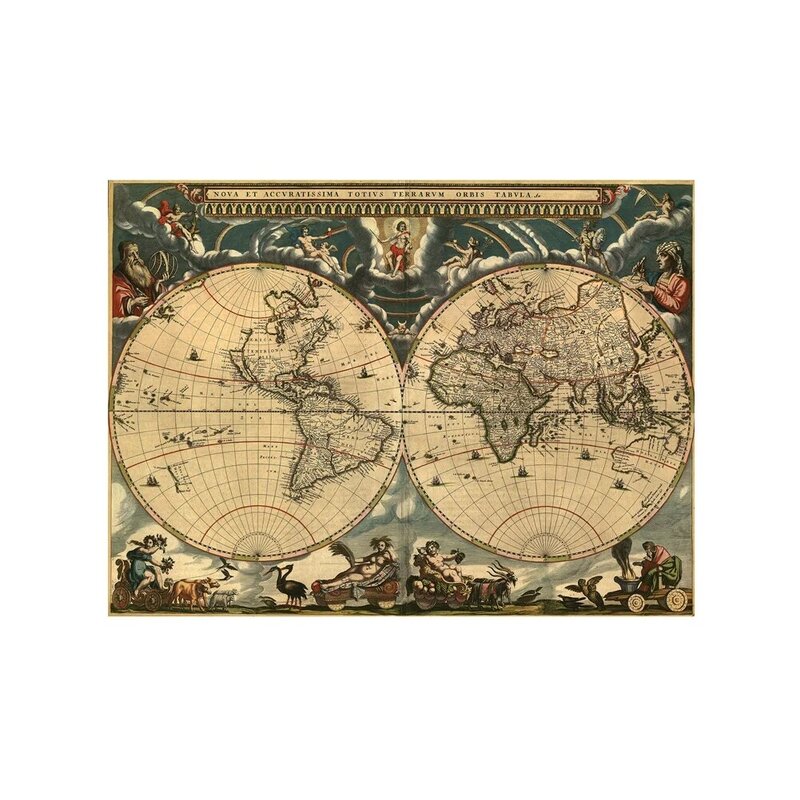 Mapa latino del mundo Vintage para decoración del hogar, pintura en aerosol para oficina, escuela, arte de pared, carteles e impresiones, 60x90cm