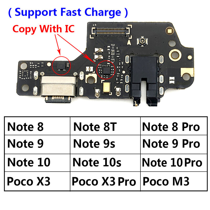 Placa de puerto de carga USB, conector de Cable flexible para Xiaomi Poco X3, M4 Pro, M3, Redmi Note 7, 8, 8T, 9S, 9, 10, 10s, 11 Pro, 4G, 5G, micrófono