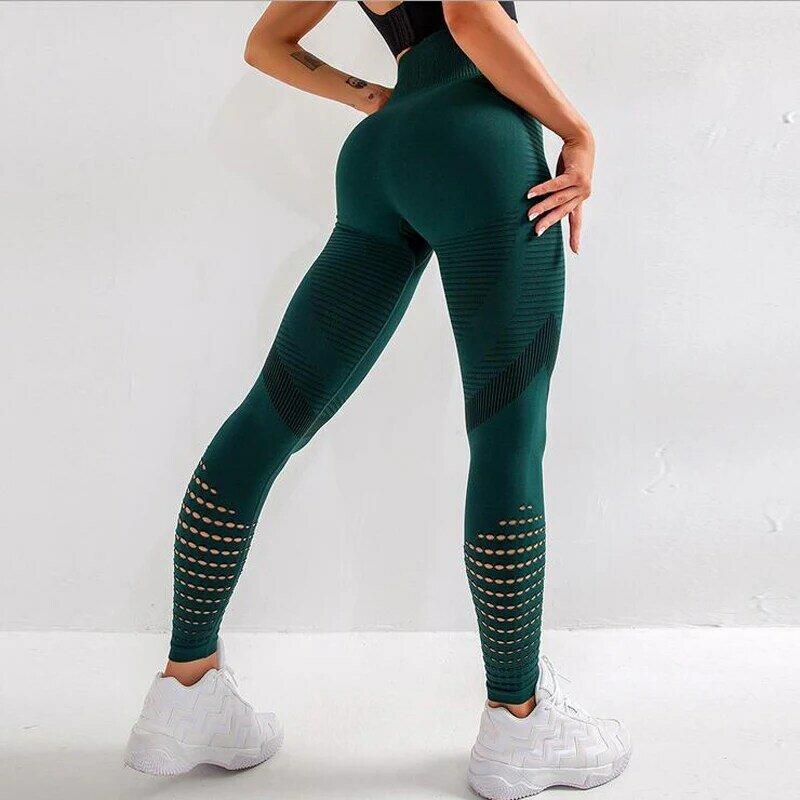 Legging Gym Kebugaran Pinggang Tinggi Celana Ketat Energi Mulus Wanita untuk Olahraga Lari Aktif Celana Yoga Pakaian Latihan Olahraga Berongga