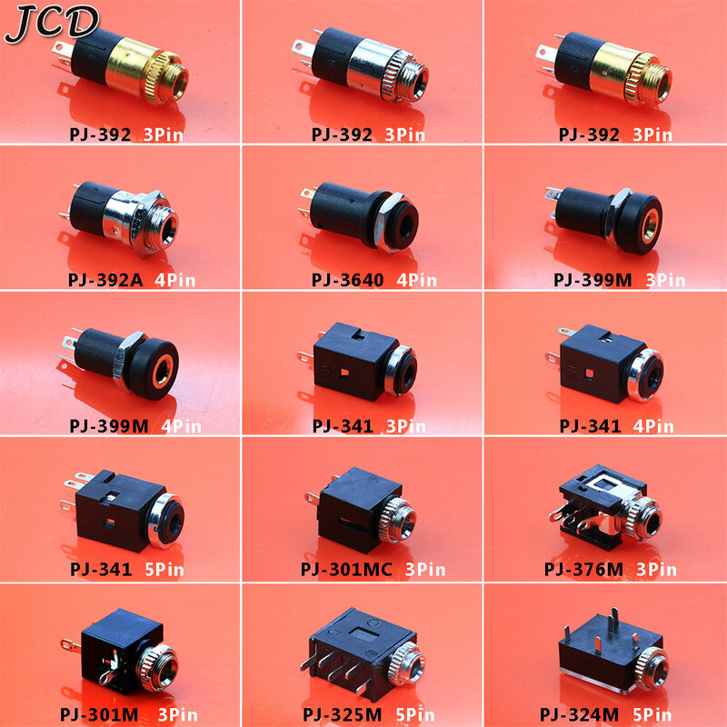 Jcd 1 pçs 3.5mm estéreo tomada fêmea jack com parafuso 3.5 áudio e vídeo fone de ouvido conector PJ-392 3640 399m 341 376m 301m 325m