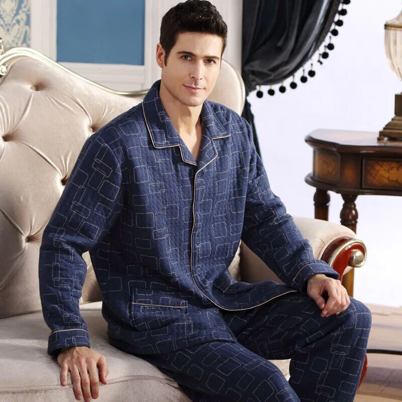 New mens pajama set cotton pajamas sleep pants two sets of high-quality fashion print pajamas men large size home service