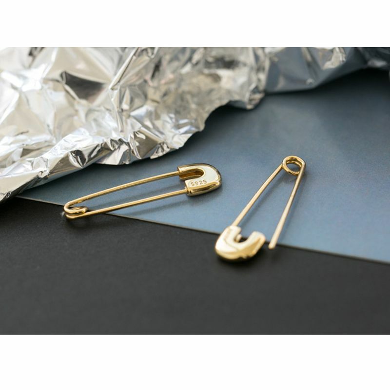 Punk Rock Sterling Safety Pin Stud Anting-Anting Telinga Threader Kancing Fashion Perhiasan Unisex