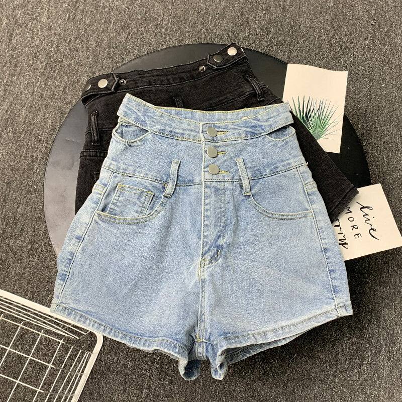 Женские джинсовые шорты с высокой талией, однобортные эластичные облегающие шорты с вырезами, лето 2022