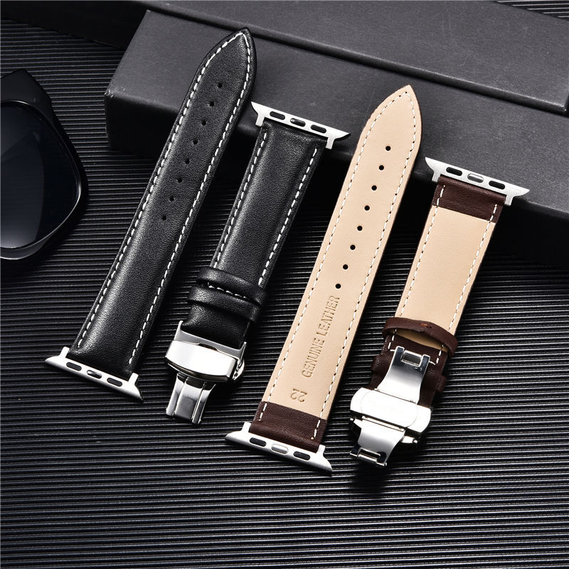 Bracelets de montre en cuir véritable pour Apple Watch, bracelet de montre papillon, 8 7 6 SE 5 4, 38mm, 40mm, 41mm, 42mm, 44mm, 45mm, 49mm, iWatch ultra