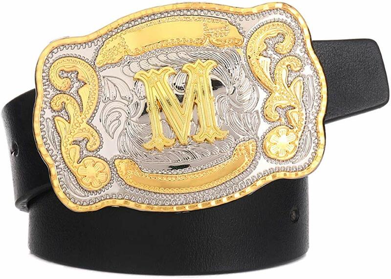 MIX Rectangle gold Western Belt Buckle Initial Letters ABCDMRJ to Z Cowboy Rodeo Small Gold Belt Buckles for Men Women