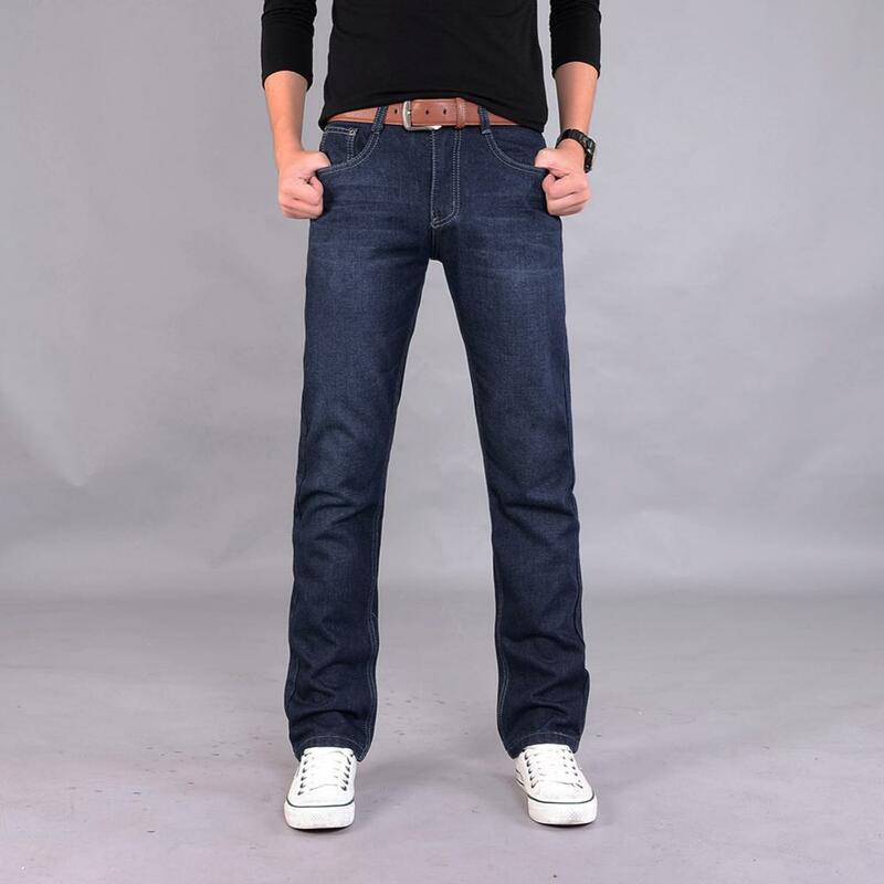 Мужские джинсы, Классические повседневные Прямые джинсы со средней посадкой, длинные брюки, удобные мужские брюки со средней посадкой и карманами, 2021