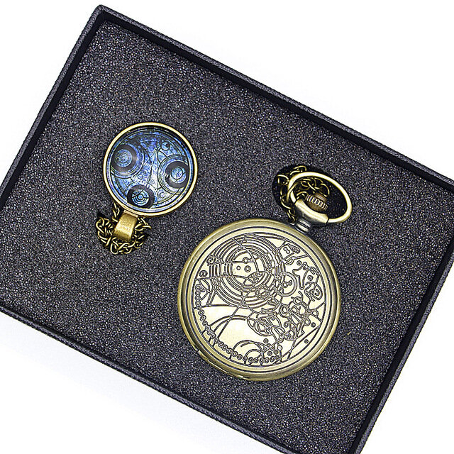 Conjuntos de relógio de bolso com pingente e colar, modelo retrô de bronze, para homens e mulheres