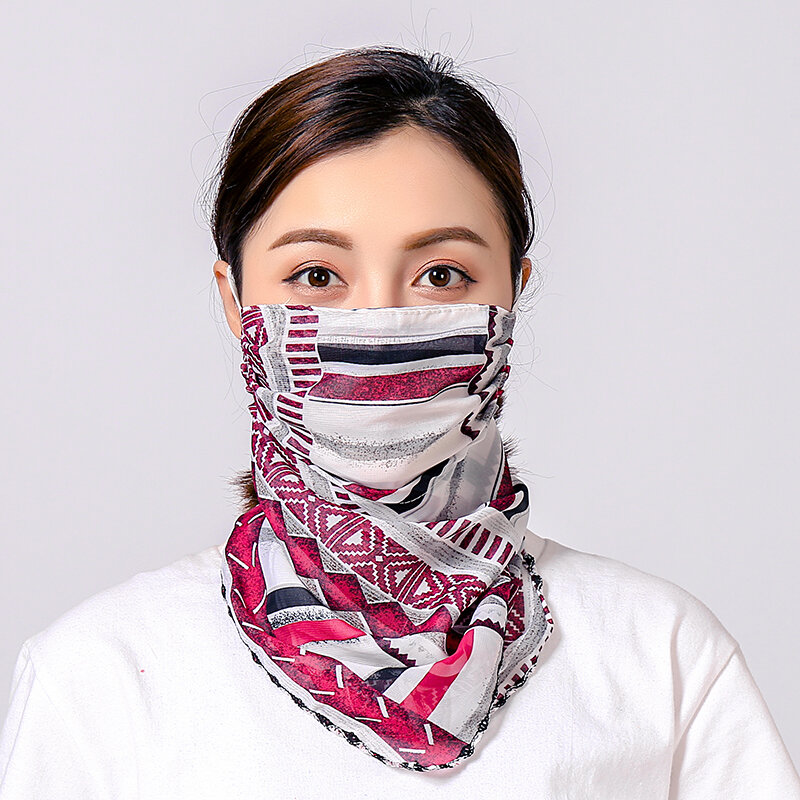 Женская шелковая шаль, многоразовая шелковая шаль для защиты от солнца, маска для шеи