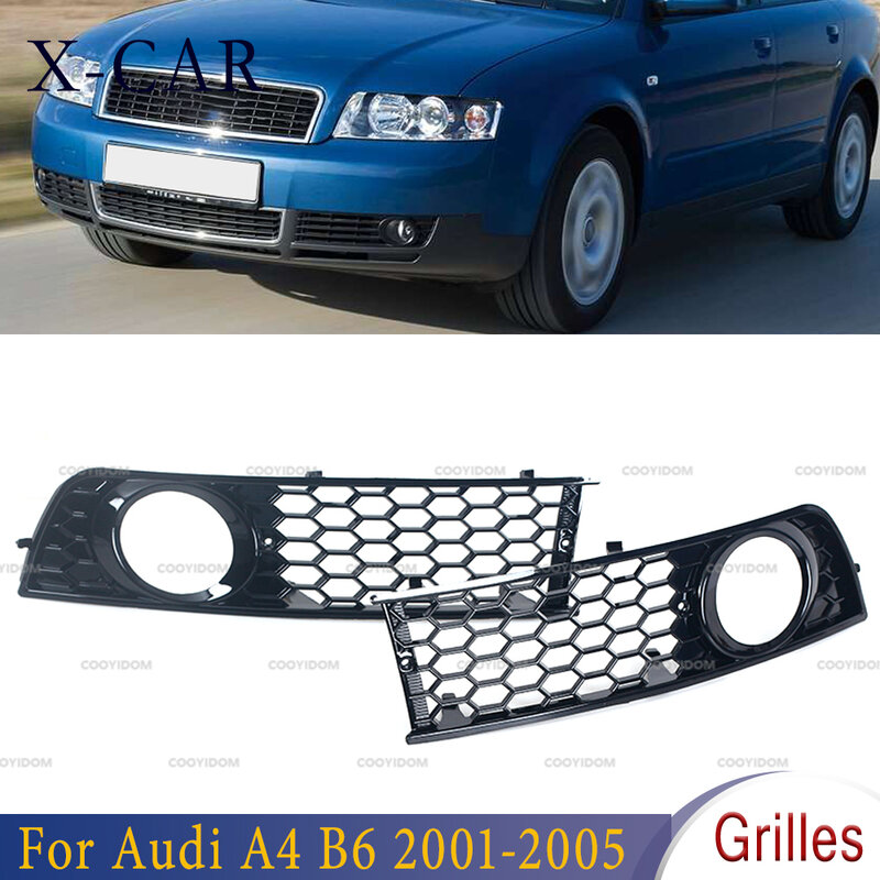 Rejilla de luz antiniebla lateral de parachoques delantero para Audi, rejilla de panal de abeja hexagonal izquierda y derecha para Audi A4 B6 2001-2005 8E0807681 8E0807682, X-CAR