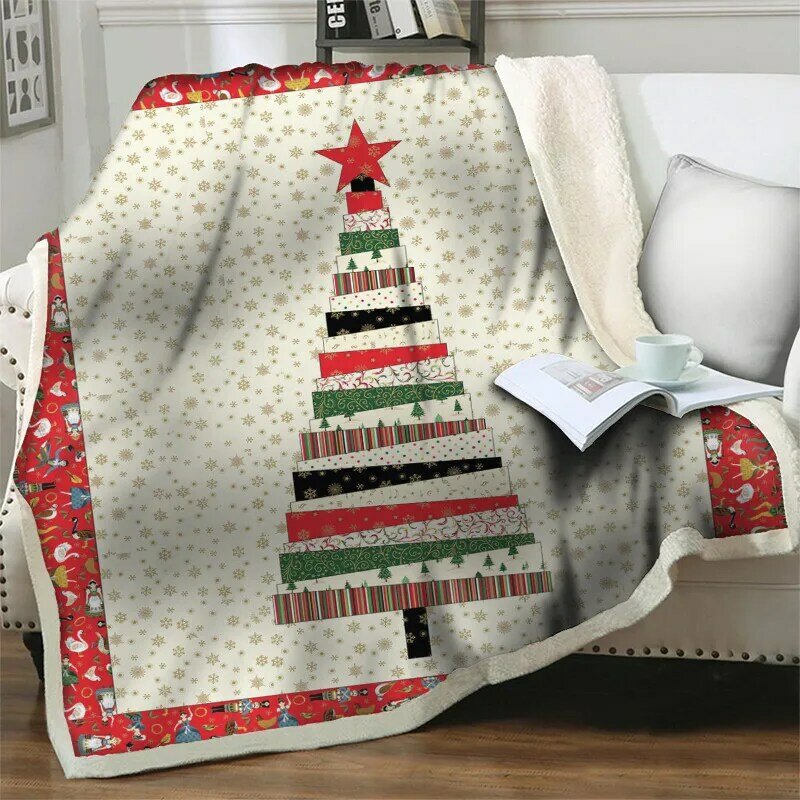 Manta de Sherpa 3D con dibujos animados de Papá Noel, manta gruesa y cálida de franela suave para siesta de oficina, sofá de Navidad, ropa de cama para el hogar, manta ponderada