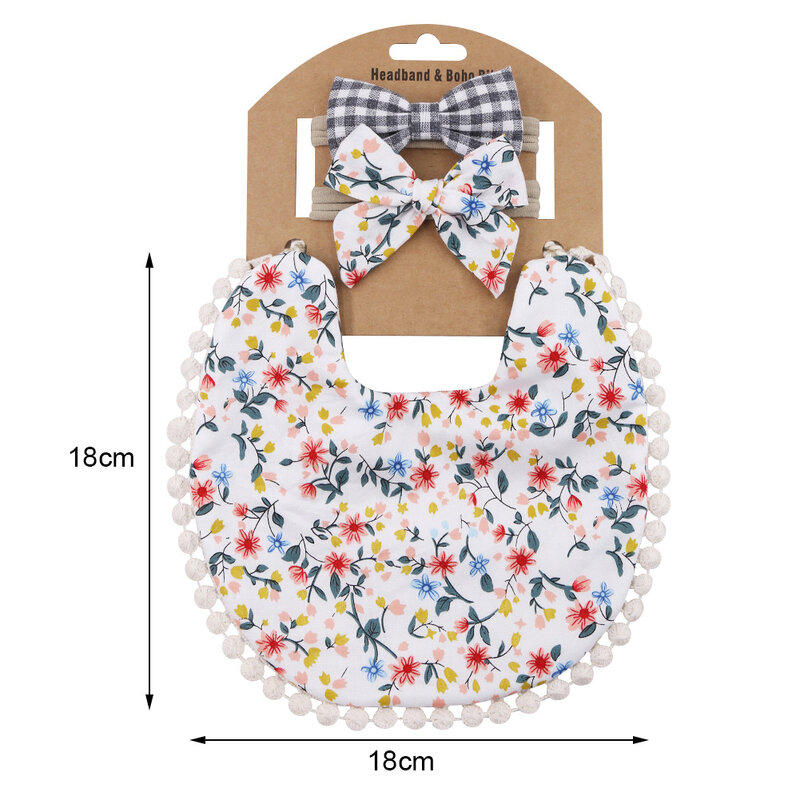 Комплект из 3 предметов; Слюнявчик с кисточками для малышей; 1 полотенце + 2 банта; Повязка на голову с цветочным рисунком для новорожденных; Двойные нагрудники; Реквизит для мальчиков и девочек; Бандана