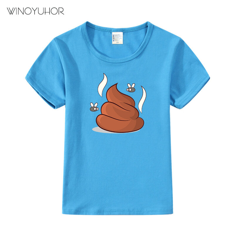 Funny Poop With Flies T Shirt For Girls Kawaii Kids Clothes Cartoon Print T Shirts Camisetas Harajuku Summer Tee Tops