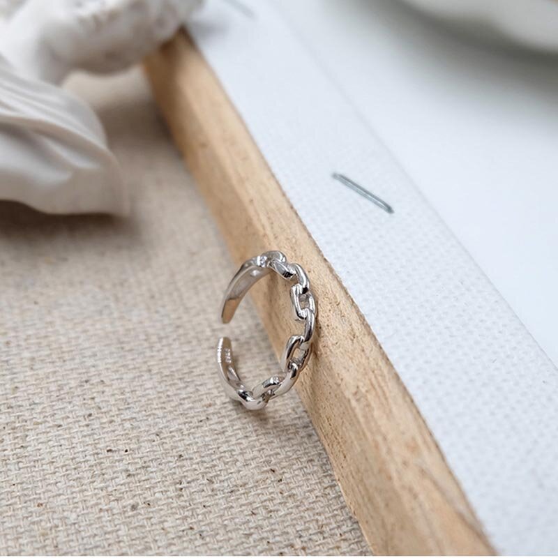 XIYANIKE 925 เงินสเตอร์ลิงสร้างสรรค์ห่วงโซ่แหวนสำหรับสตรี VINTAGE Geometric Handmade เครื่องประดับปรับ