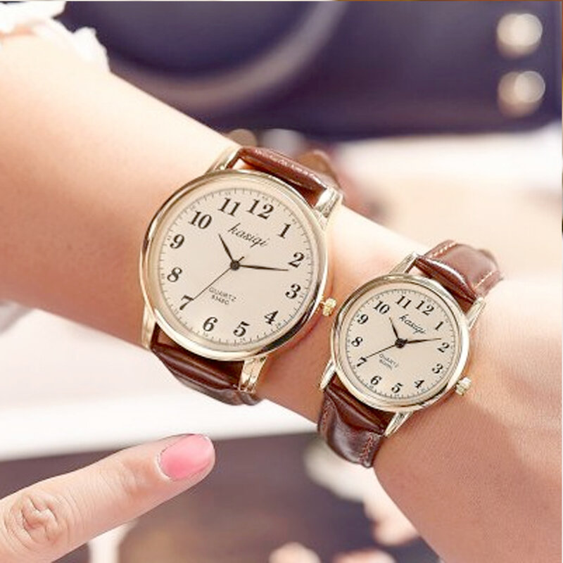 Reloj de pulsera de cuarzo para hombre y mujer, cronógrafo con correa de cuero, informal, regalo para pareja, gran oferta