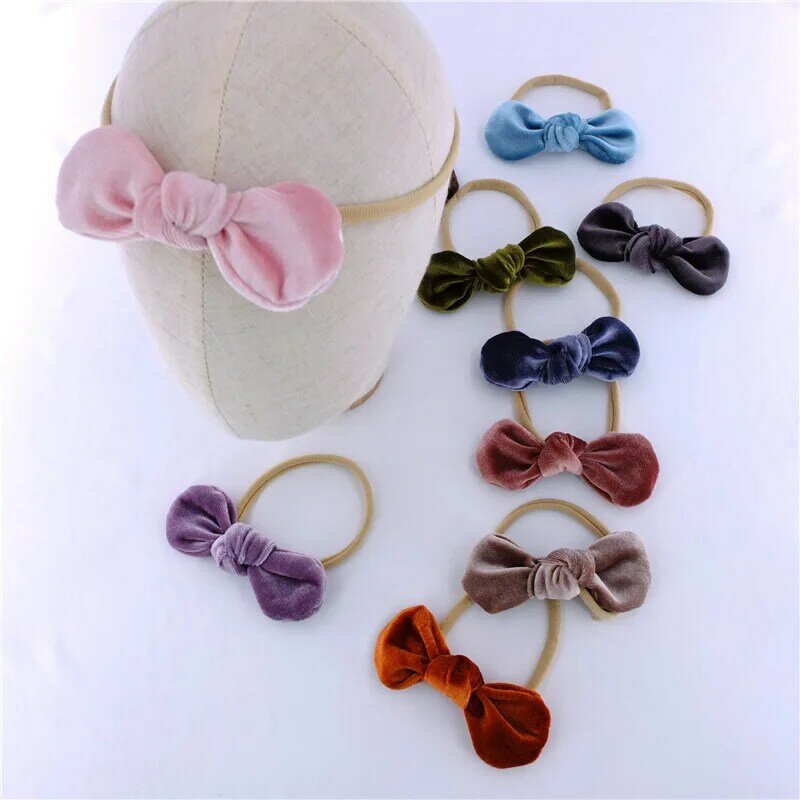 24 PÇS/LOTE, Nó Arco Headbands De Nylon de Veludo Macio Presente Do Chuveiro de Bebê Crianças Meninas Acessórios Para o Cabelo