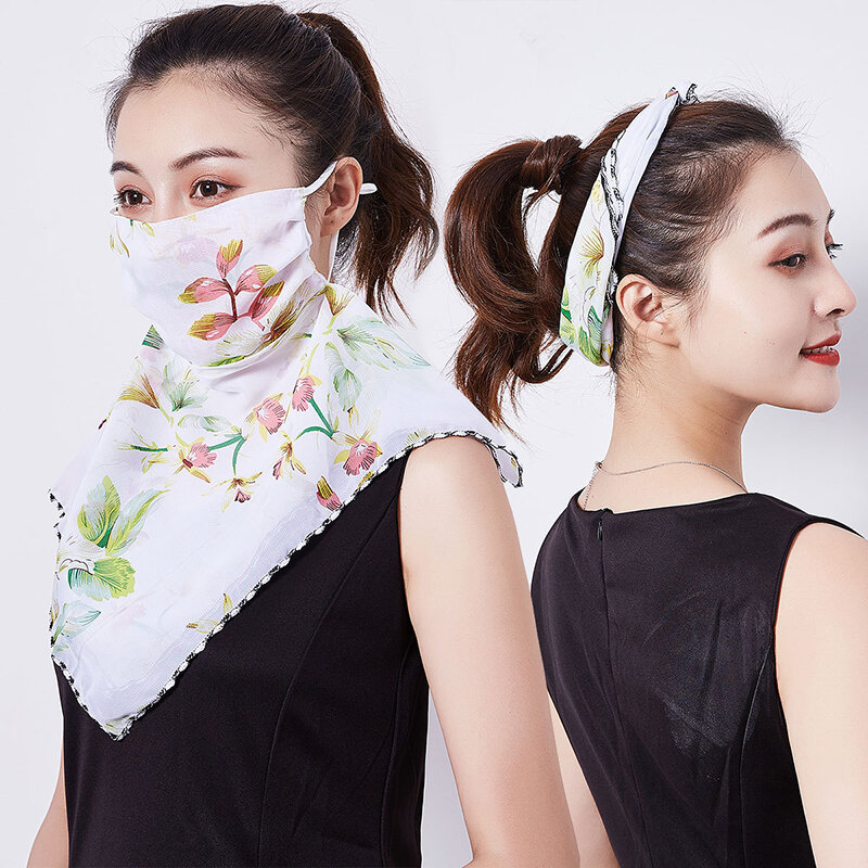2 Pieces/Set Fashion Mash for Face Women Chiffon Thin Sunscreen Veil Small Silk Scarf Neck Guard Gauze Newest Accessories