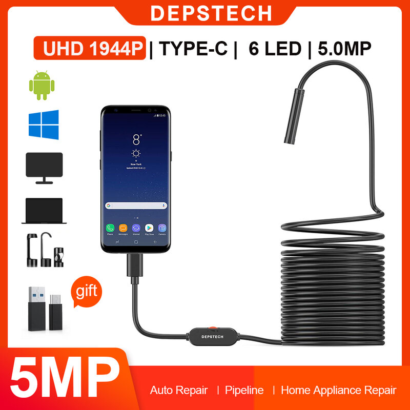 DEPSTECH USB / Wireless Car Endoscope Mini Endoscopic Camera 2MP / 5MP IP67 WiFi Borescope for Smartphone Android iOS Windows