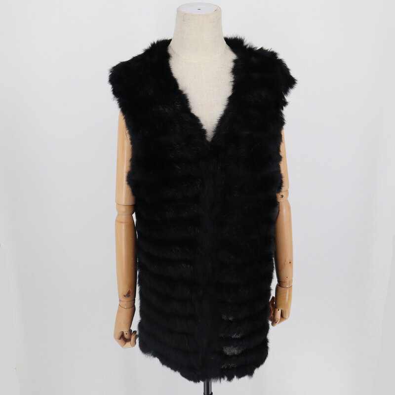 2021 Women Real Rabbit Fur Vest Sleeveless Gilet Knitted Fur Coat Women Fur Coats