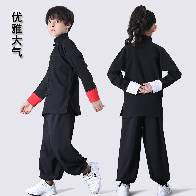 Ropa de artes marciales para niños y niñas, ropa de práctica de Kung Fu chino, ropa de Tai Chi, manga larga, ropa de rendimiento de entrenamiento