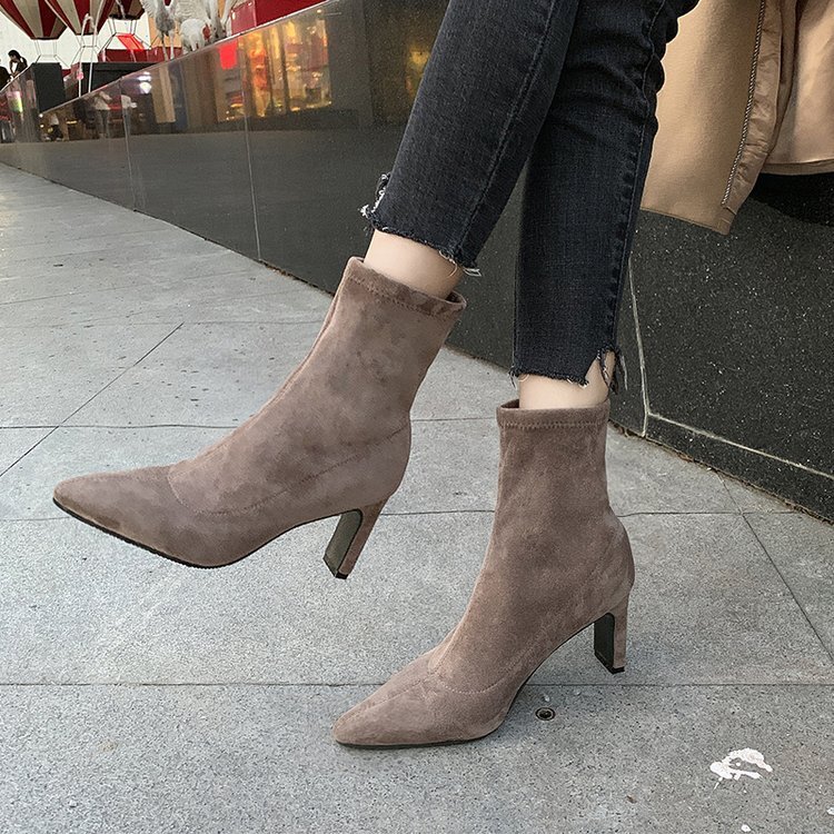 Ho Heave/2019 г.; остроносые ботинки; женские замшевые модные тонкие эластичные ботинки на высоком каблуке; удобные теплые три цвета на выбор