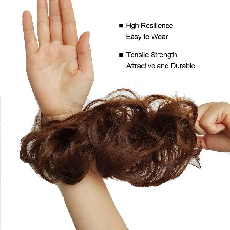 Moño de pelo sintético elástico Flexible para mujer, moño de pelo desordenado, negro marrón, Rubio, rizado, moño