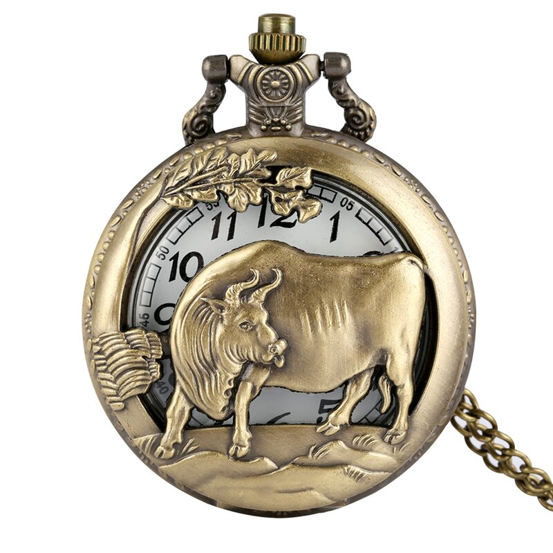 Retro Bronze Chinese Zodiac Pocket Watch Pendant Animal Watch Hollow Necklace Chain Art Collectible Gifts Commemorative Antique