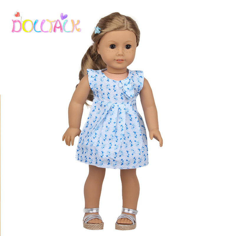 Puppe Sprechen Sommer 18 zoll Amerikanischen Puppe Spielzeug Für Mädchen Kleidung Slip Kleid Blau Kleidung Anzug Für 43 Cm Neue baby Geboren Puppen
