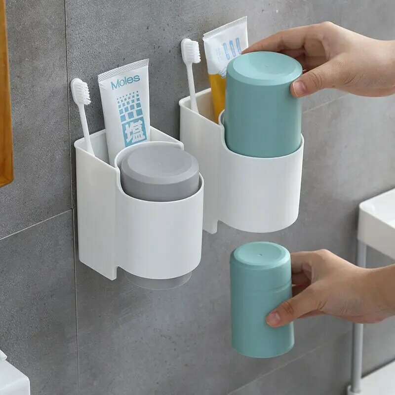 ที่ใส่แปรงสีฟันพร้อมถ้วยชั้นวางยาสีฟันถ้วยน้ำยาบ้วนปากดูดซับแรงชั้นวางของแขวนอุปกรณ์ห้องน้ำ