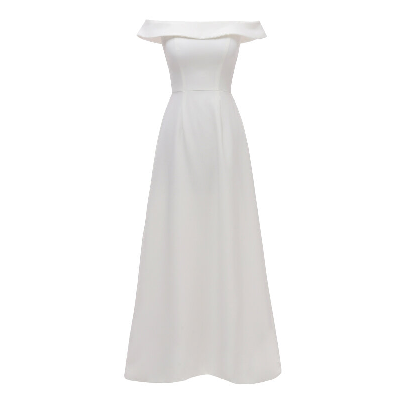 Gaun Satu Bahu Temperamen Klavikula Gaun Putih Ramping Cinta Pertama