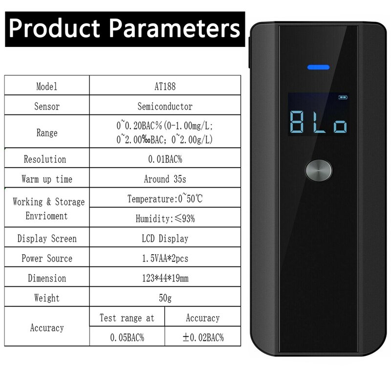 Digital Alcohol Tester com LCD para a Polícia, Bafômetro Profissional, Detector Portátil de Álcool Teste Ferramenta, Precisão de Grau, Novo