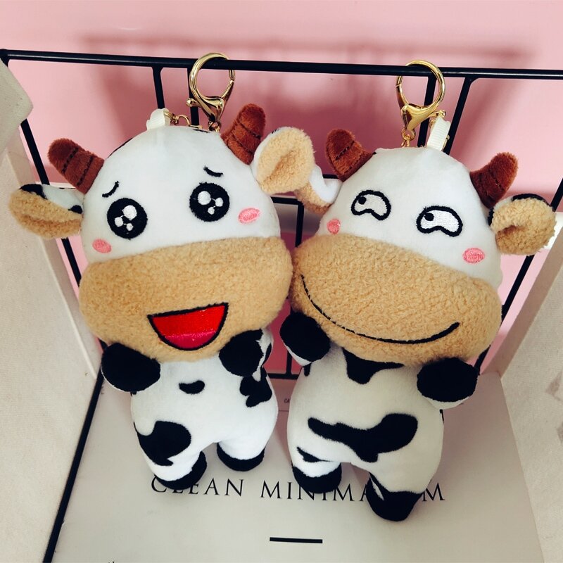 Cute Soft Cow Dolls Plush Toy Women Bag Keychain Little Pendant Decoration Fashion Key Ring Stuffed Toys For Girls Children Gift