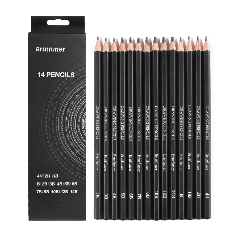 Brutfuner-Juego de lápices de dibujo profesional, lápices estándar de madera para artistas, suministros de arte, 14 piezas, 4H, 14B