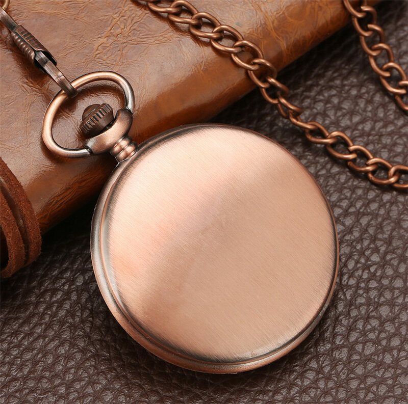 Reloj de bolsillo de cuarzo para hombres y mujeres, pulsera de cobre Rosa liso, estilo Retro moderno, colgante Vintage con cadena, regalos de cumpleaños