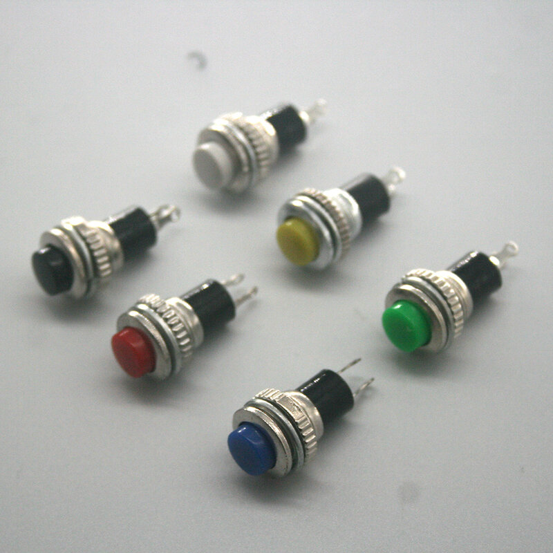 Interrupteur à bouton-poussoir à réinitialisation automatique, 6 pièces, 10mm, 1a/125VAC, 2 broches, 6 couleurs, filetage multicolore, DS-316