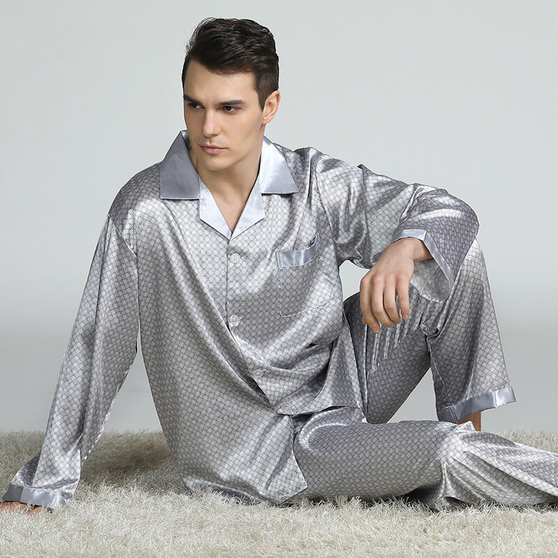 2021 남자 솔리드 컬러 레이 온 잠옷 실크 잠 옷 Homenwear 남성 현대 스타일 부드러운 편안한 새틴 Nightwear 옷을 설정합니다.