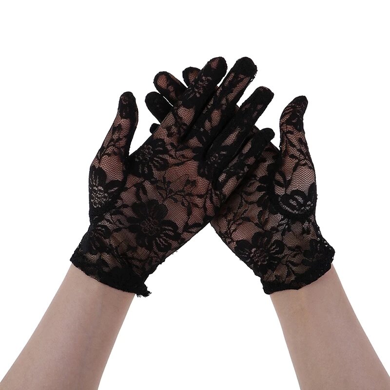 Sarung tangan berkendara renda wanita, sarung tangan renda tipis pelindung matahari pendek Musim semi dan panas