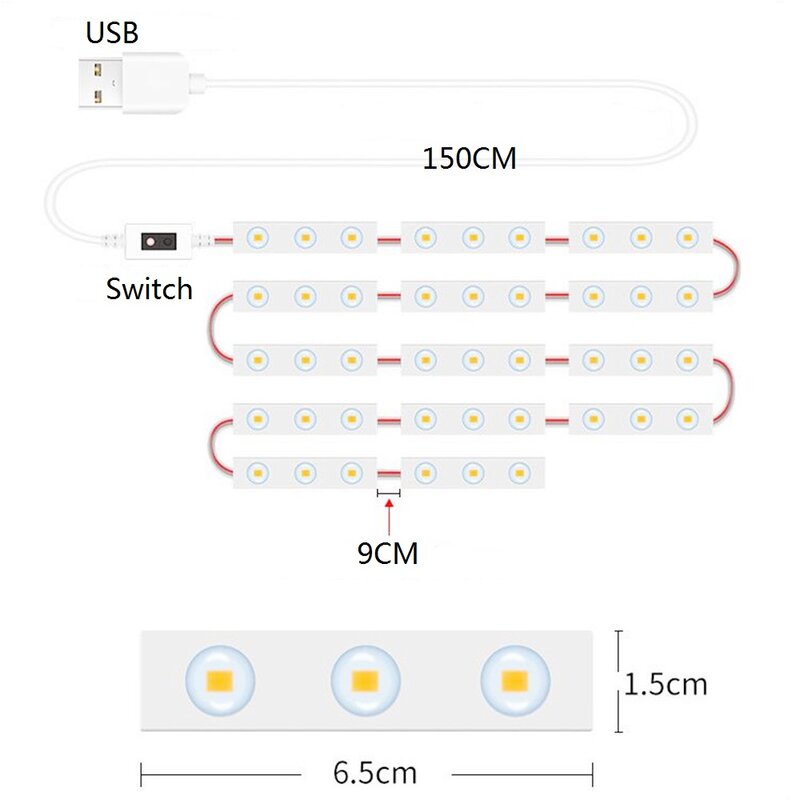 USB LED do makijażu światło lustrzane DC 5V Touch/Hand Sweep Dimmable Hollywood toaletka 2/6/10/14 Mudule oświetlenie naścienne LED