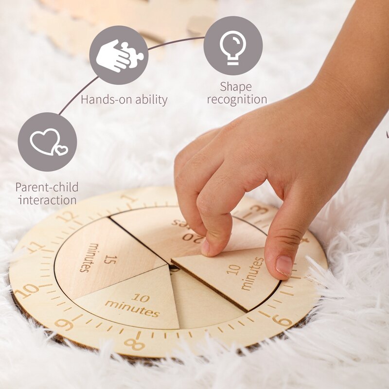 Orologio cognitivo in legno per bambini orologio coordinato educativo precoce Montessori giocattoli geometria puzzle digitali gadget per regali per bambini
