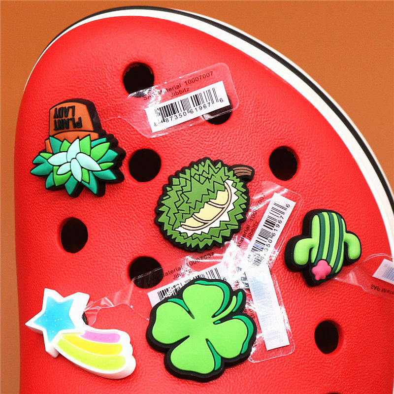 Single Sale Original Shoe Decoration Cute Cactus Clover Meteor Durian PVC Shoe Charms Accessories for Clog Buckle Clip Kids Gift