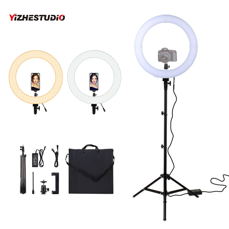 Yizhestudio светодиодный кольцевой светильник 18 дюймов с регулируемой яркостью 60 Вт кольцевой светильник с 2 м штативом для YouTube видео фотографии...
