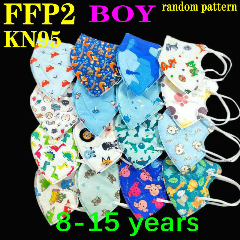 KN95 FFP2 Cartoon Face Mask para crianças, 5 camadas, CE Protective, meninos, meninas, crianças, 3-8, 8-15 anos de idade