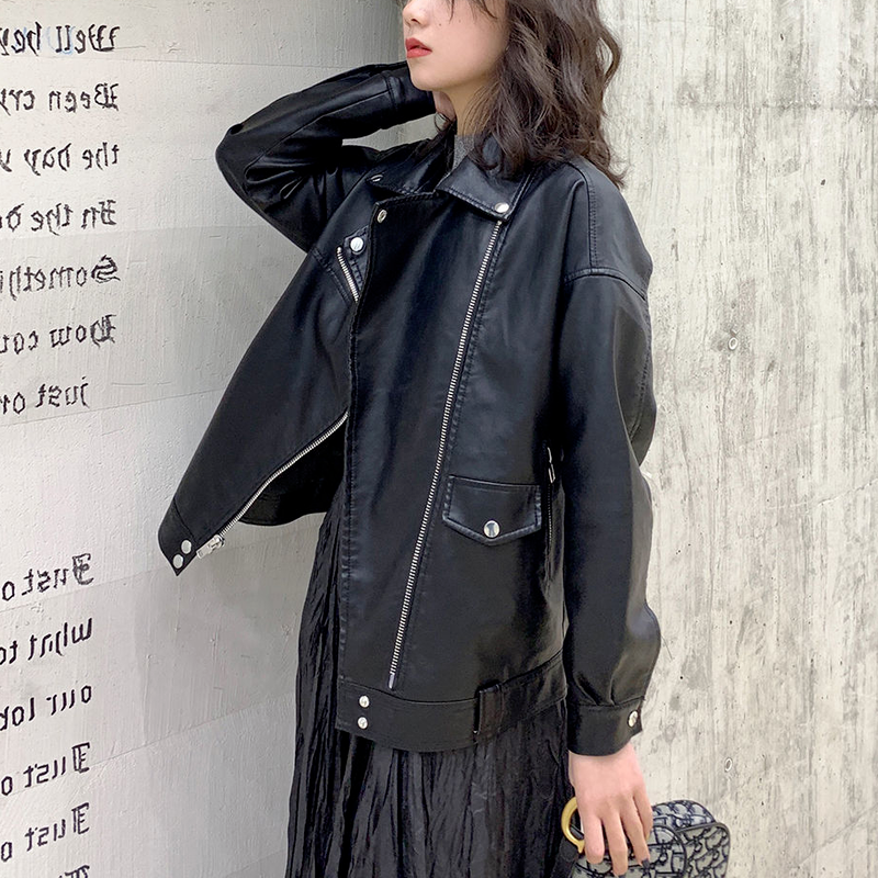 Black Leather Jacket Women Streetwear Zipper Loose Women Biker Jacket Korean Fashion Y2K Chic Warm Leather Harajuku Coat 2021
