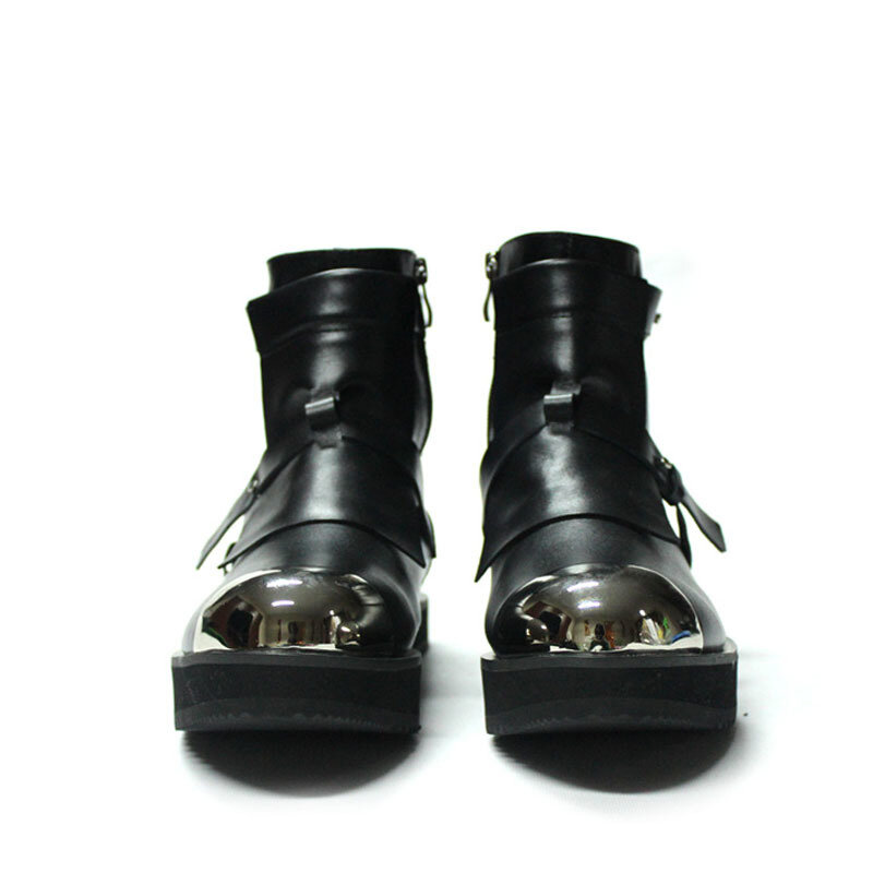 Neue Design Natürliche Klassische Leder Männer Stiefeletten Dicken Boden Runden Kopf Stahl Kappe Stiefel Zip Sicherheit Schuhe Erhöhen 6 CM