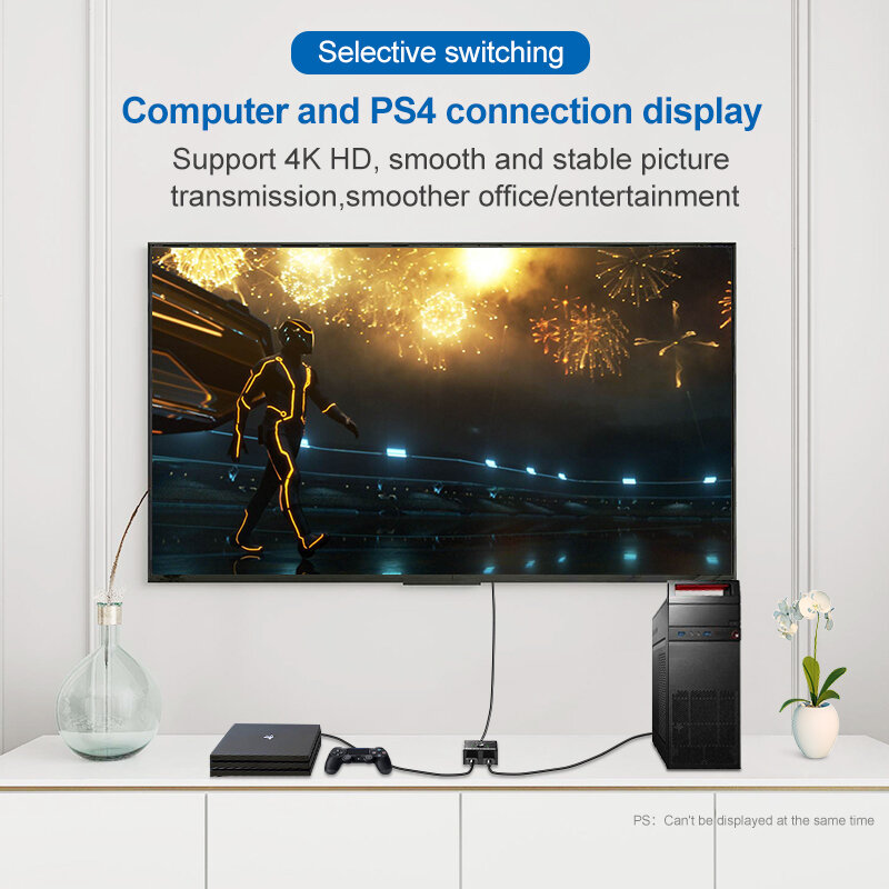 HDMI 호환 스위처, 2 입력 및 1 출력, 4K 양방향 분할 화면 스위처 지원, 1 포인트 2