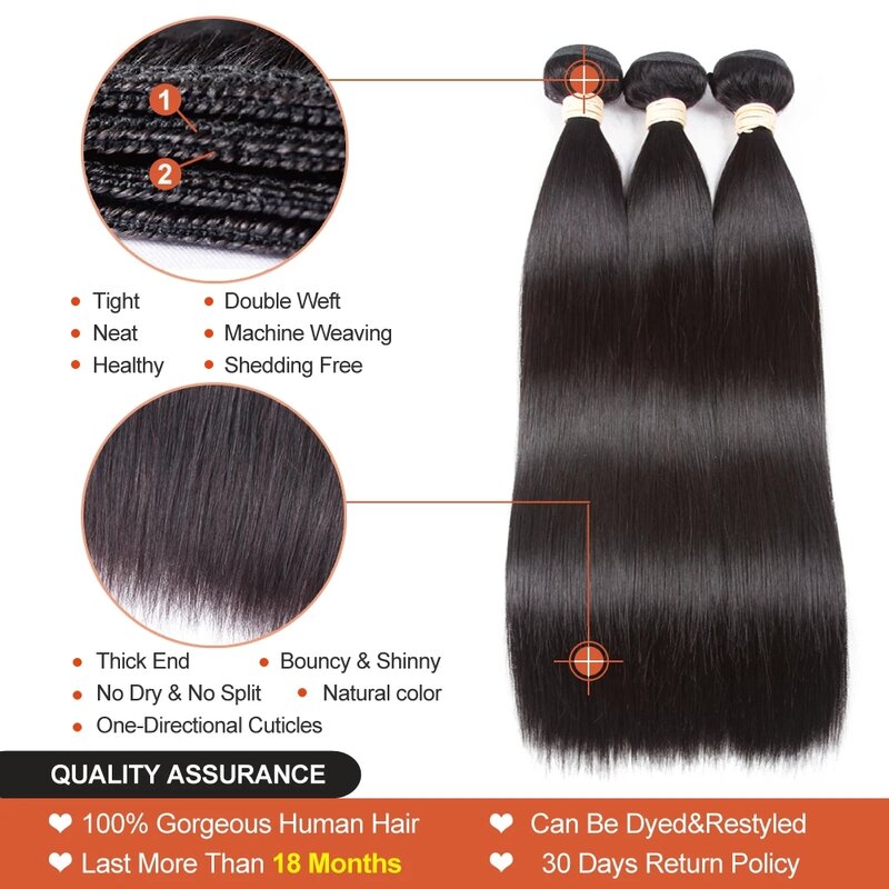Straight Transparent Bundles with Frontal 30 Inches Long Straight Bundles With Closure Brazilian Hair Weave Bundles With Closure