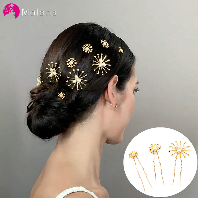 Molans 3/Set Warna Emas Mutiara Pernikahan Sisir Rambut Aksesoris Rambut untuk Pengantin Bintang Bunga Hiasan Kepala Wanita Pengantin Ornamen Rambut