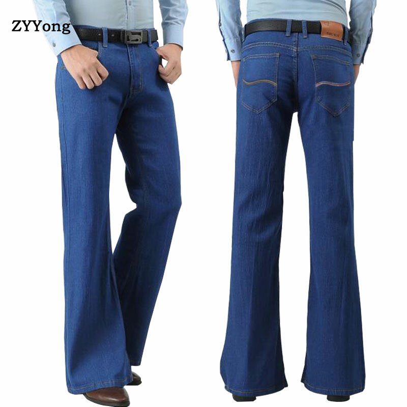 ZYYong-pantalones vaqueros de guía holgados para hombre, Jeans elásticos clásicos de moda, ajustados, de marca, de trompeta grande, azul y negro
