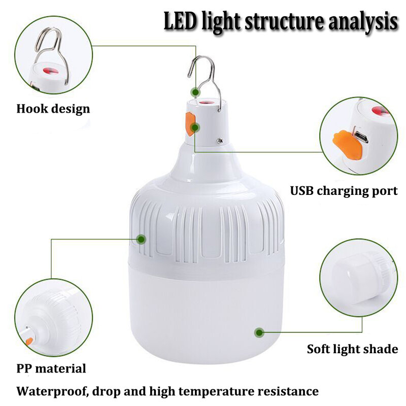 Linterna de Camping con bombilla LED regulable, luz colgante recargable por USB, portátil, de emergencia, para exteriores, novedad