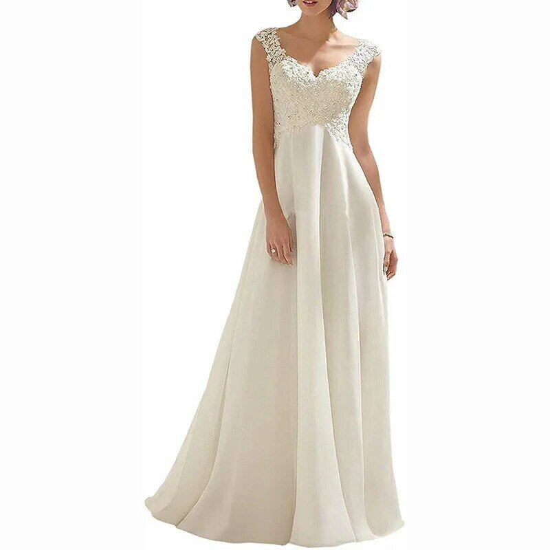 Женское пляжное свадебное платье, элегантное белое шифоновое платье с кружевной аппликацией и открытой спиной